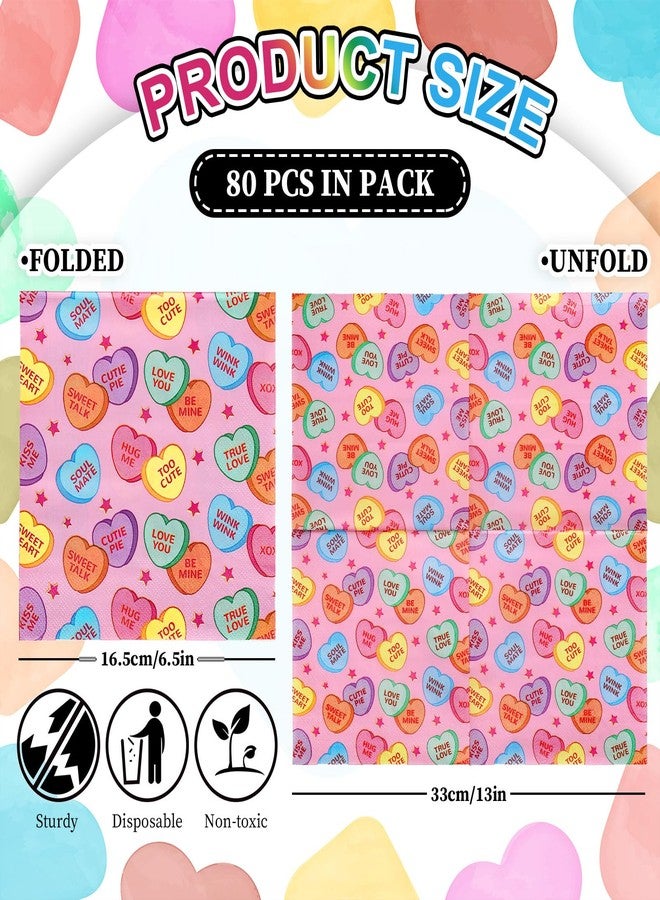 Whaline 80Pcs Valentine Paper Napkin Conversation Heart Luncheon Napkin Disposable Dessert Dinner Hand Napkin For Home Kitchen Party Supplies - Image 2